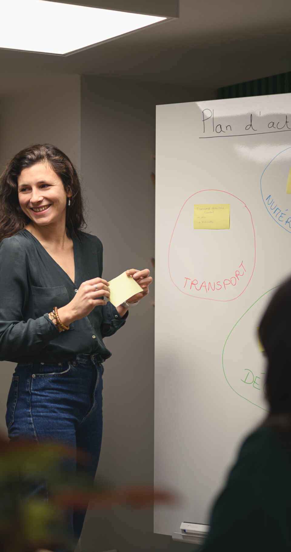 Laurène présente plan d'actions sur tableau blanc.
